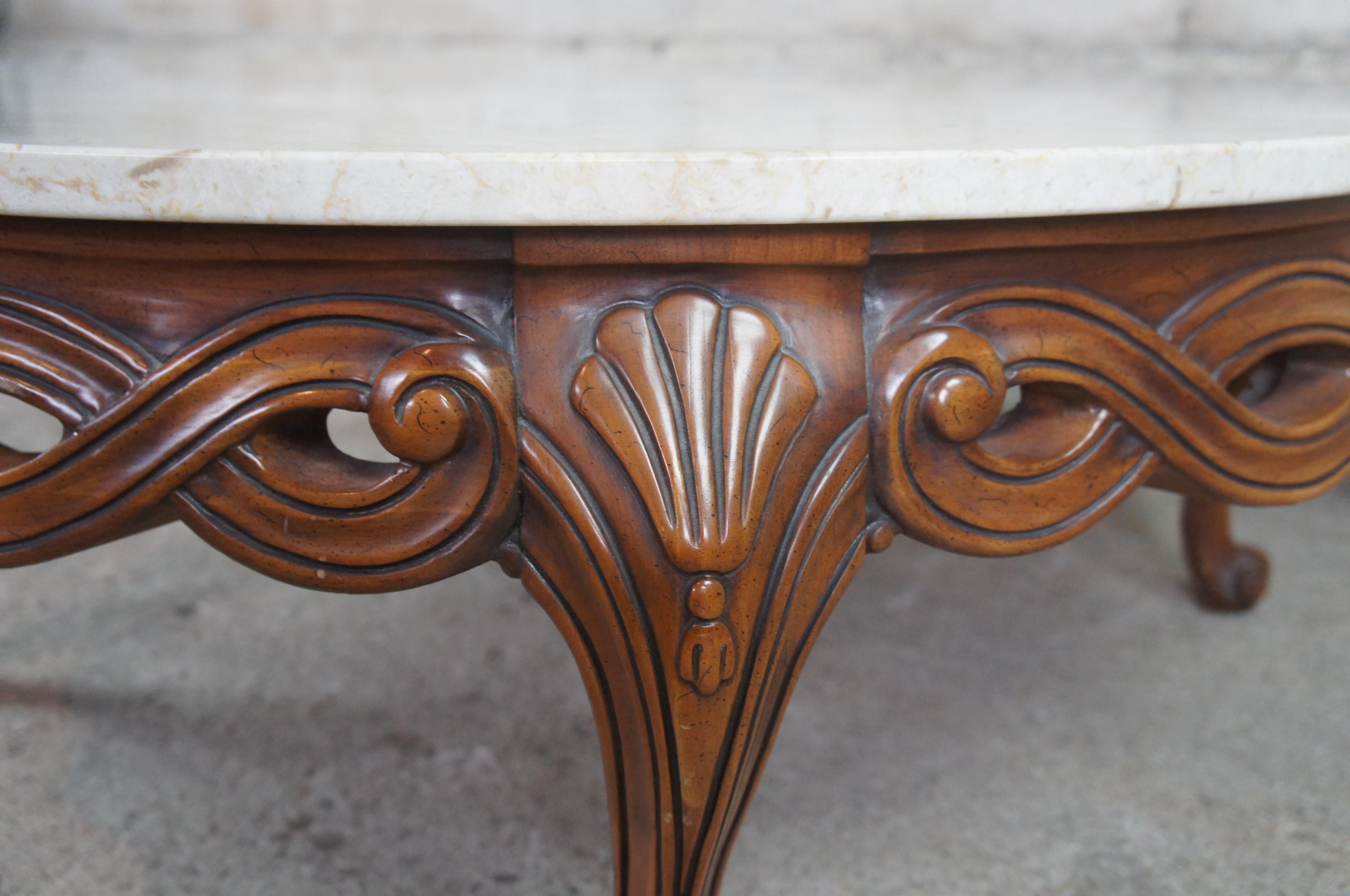 Weiman Mid Century Walnut Italian Marble Round Coffee Table French Provincial In Good Condition In Dayton, OH