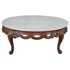 Weiman Mid Century Walnut Italian Marble Round Coffee Table French Provincial