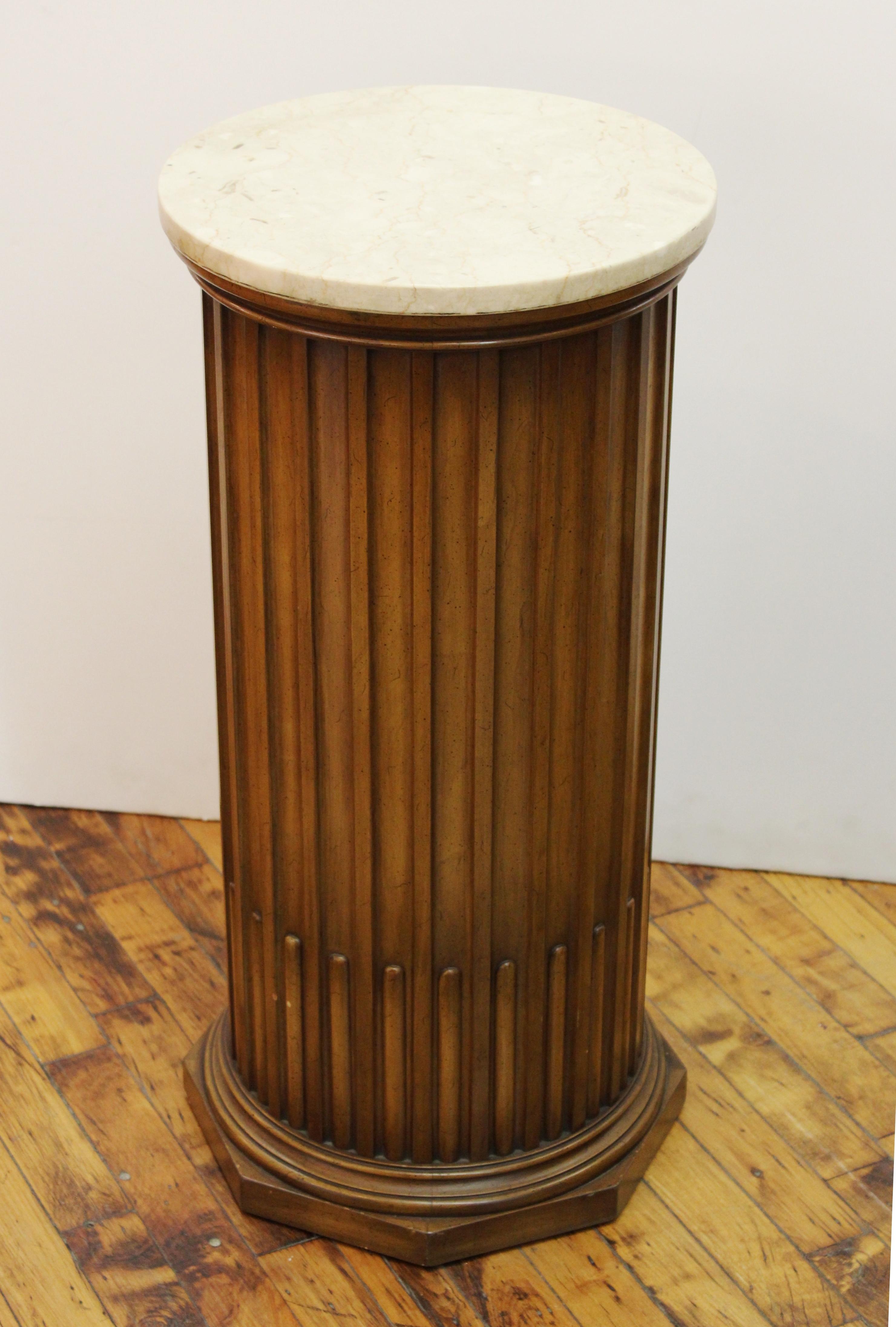 Neoclassical Revival Weiman Neoclassical Style Fluted Pedestal in Carved Wood with Marble Top