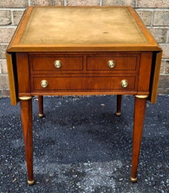 Weiman Neoclassical Style Mahogany and Tooled Leather Top Dropleaf Side Table