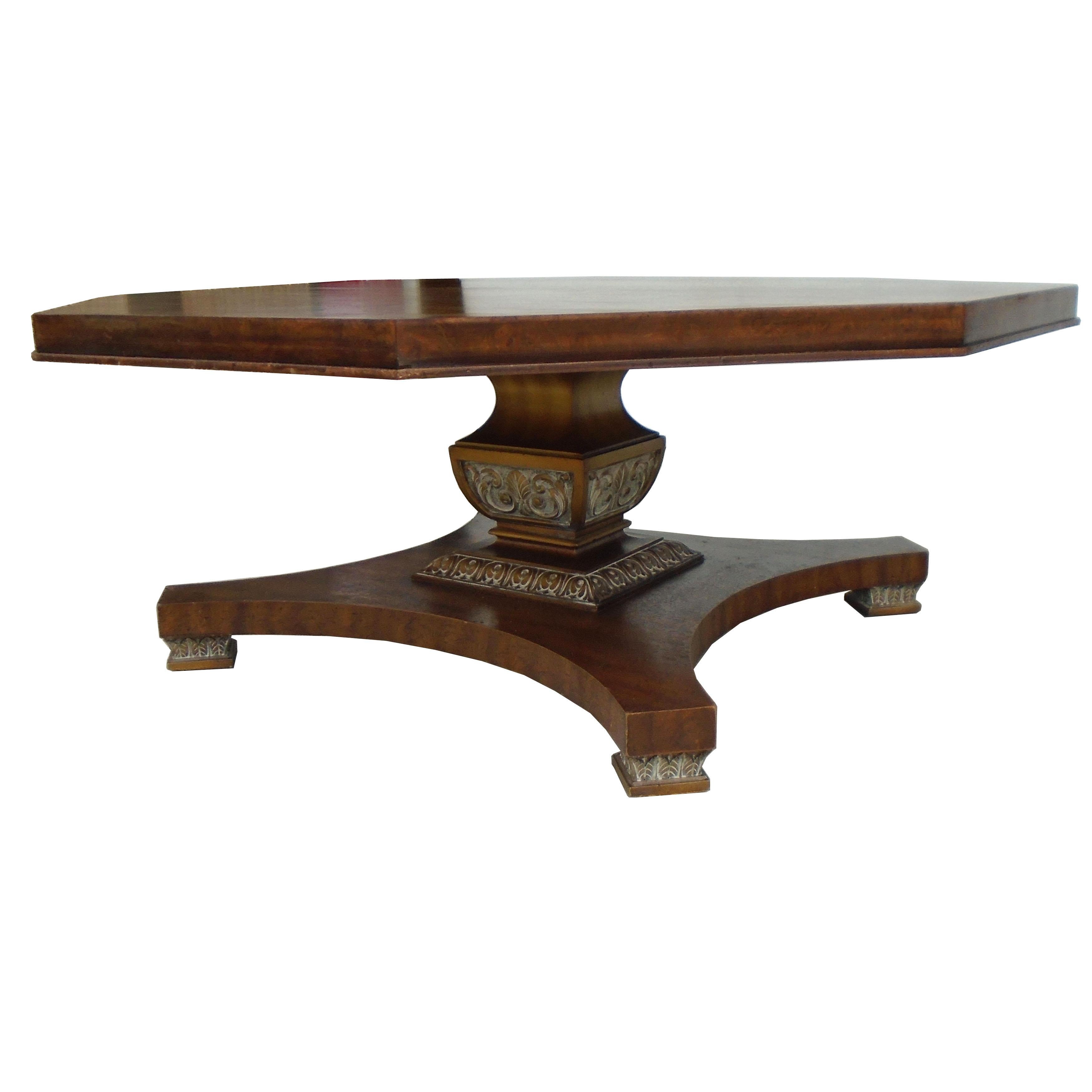 Weiman octagon shaped coffee table.

A mid-century octagonal top coffee table by Weiman. Walnut frame features an eight-sided top on a carved pedestal base with gold and silver accents. The underside is stamped Weiman.


 