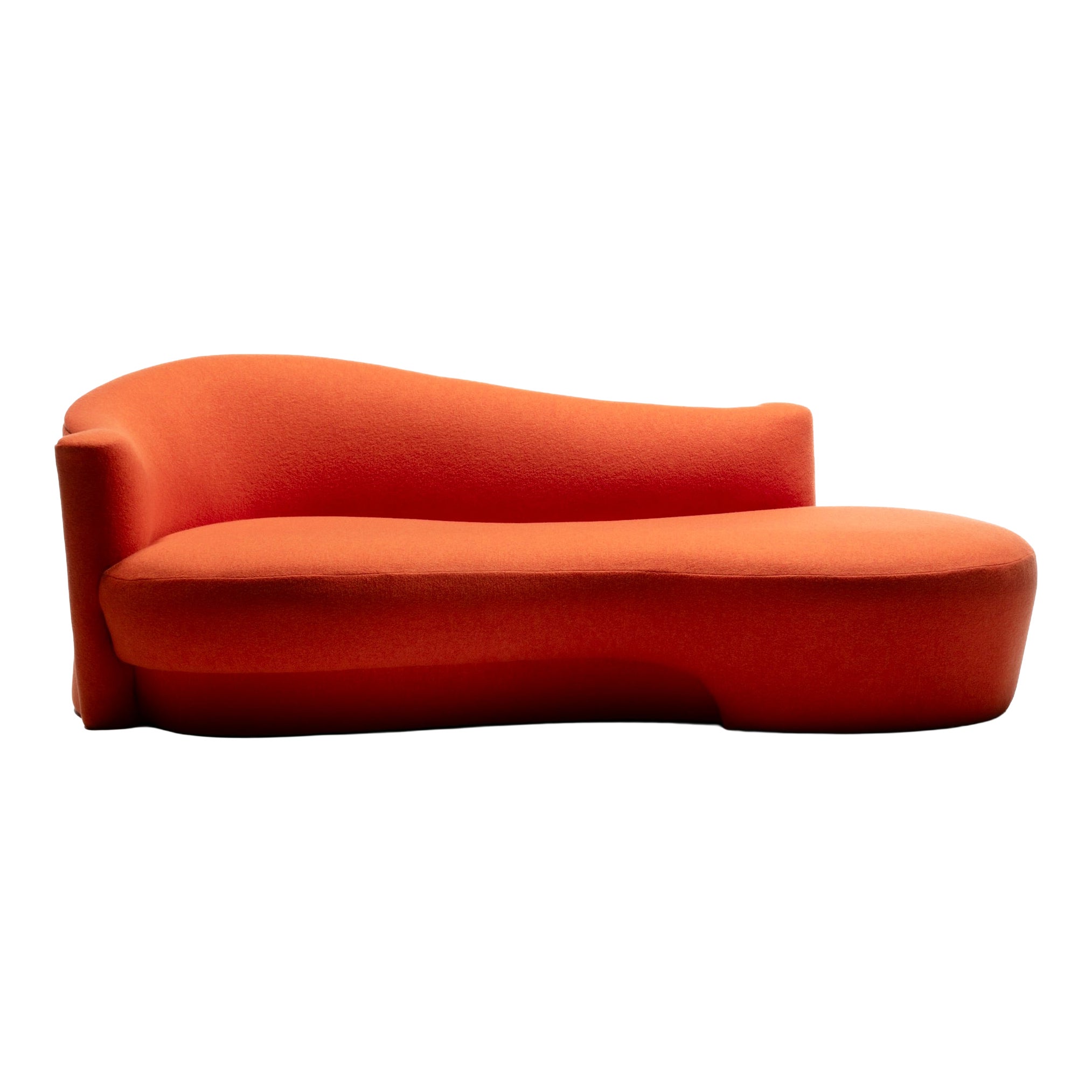 Weiman Post Modern Sculptural Chaise Lounge Sofa in Tangerine Wool Upholstery