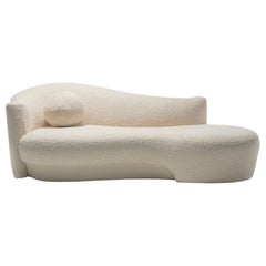 Weiman Post Modern Sofa Chaise Lounge in Supple Lux Ivory White Bouclé, c. 1990