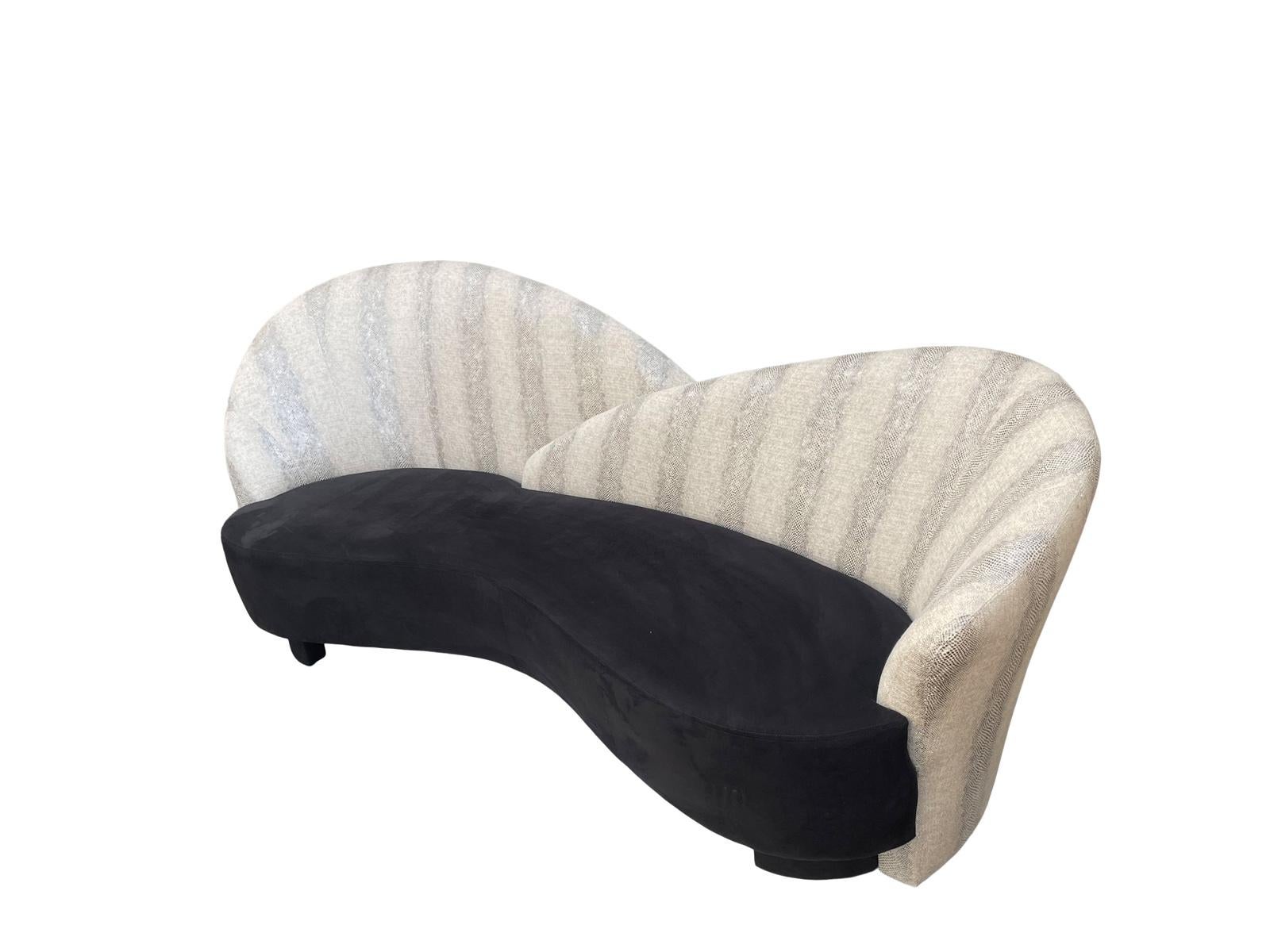 Ultrasuede Weiman Postmodern Sculpted Curved Back Sofa 