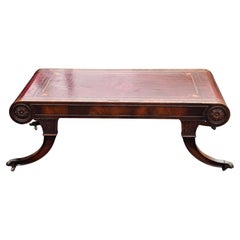 Weiman Regency Flame Mahogany and Tooled Leather Top Scroll Shaped Coffee Table