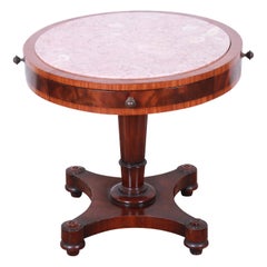 Weiman Regency Flame Mahogany Marble-Top Pedestal Drum Table