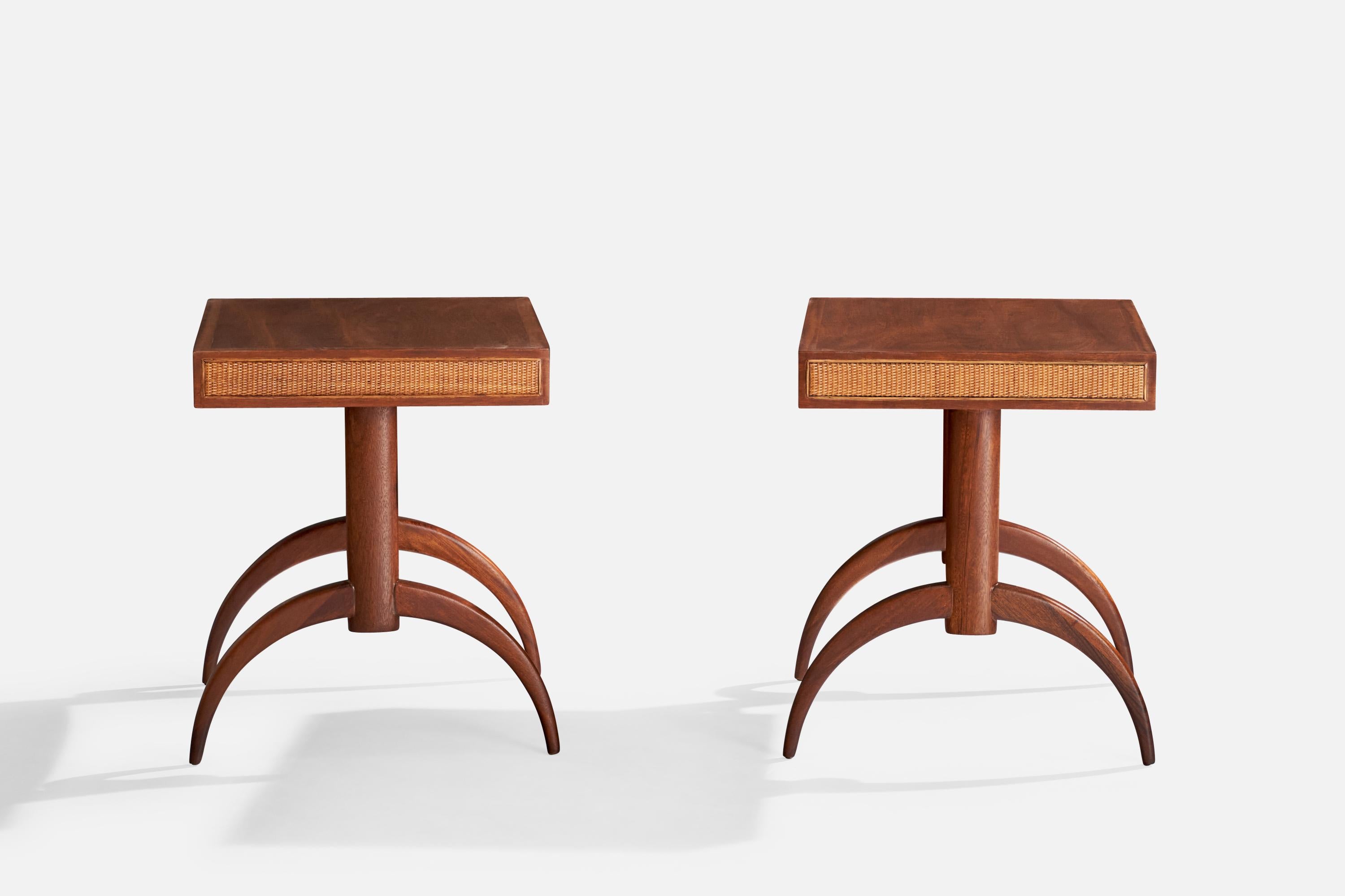 Mid-Century Modern Weiman, Side Tables, Walnut, Cane, USA, 1950s