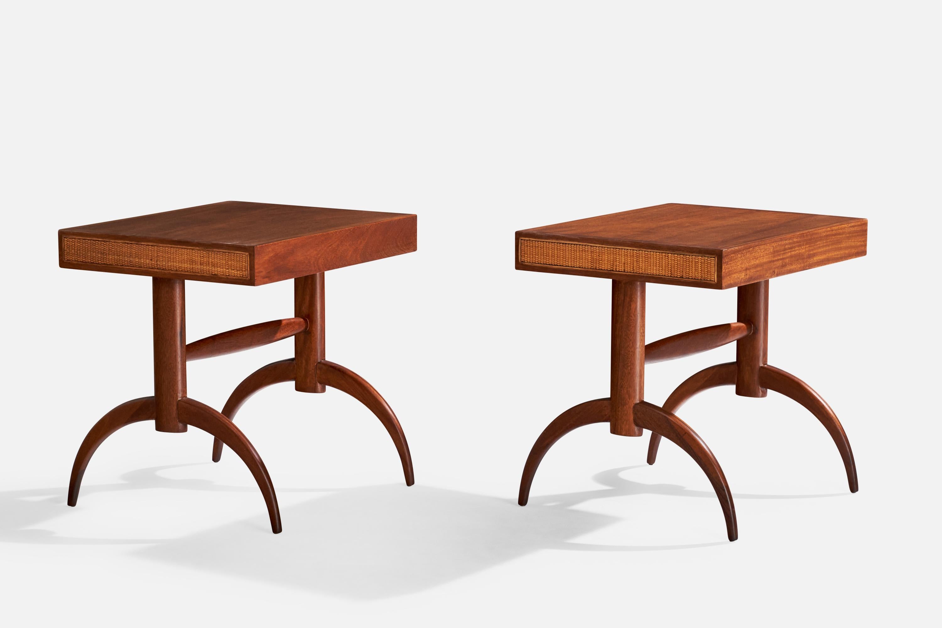 American Weiman, Side Tables, Walnut, Cane, USA, 1950s