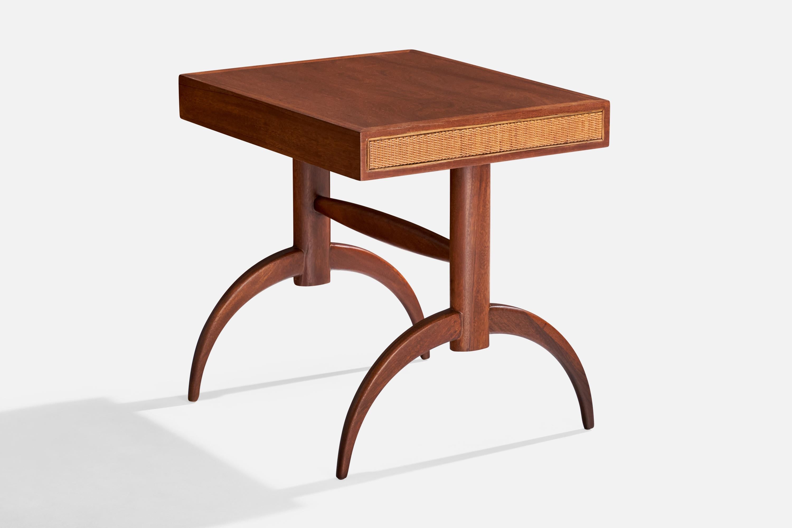 Weiman, Side Tables, Walnut, Cane, USA, 1950s In Good Condition In High Point, NC