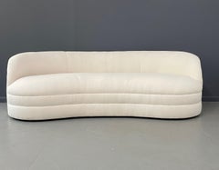 Weiman Style Curved Kidney Bean Shaped Mid Century Sofa in Textured White Velvet