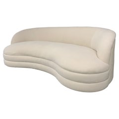 Weiman Style Curved Kidney Bean Shaped Mid Century Sofa in Textured White Velvet