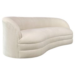 Weiman Style Curved Kidney Bean Shaped Mid Century Sofa in Textured White Velvet