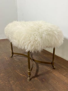 Weiman/Warren Lloyd Brass Bench Ca. 1970s Upholstered in Mongolian Lamb