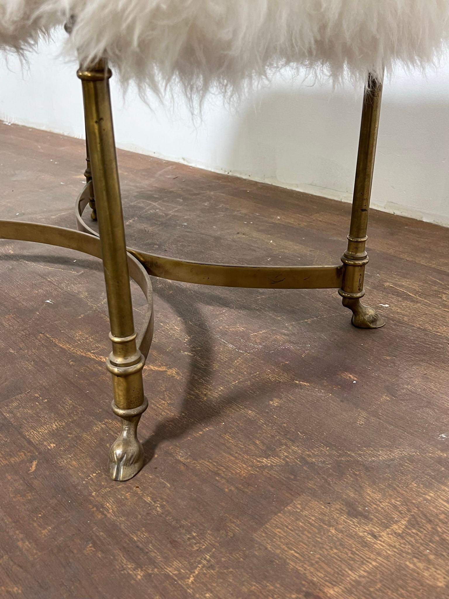 Late 20th Century Weiman/Warren Lloyd Brass Bench Ca. 1970s Upholstered in Mongolian Lamb