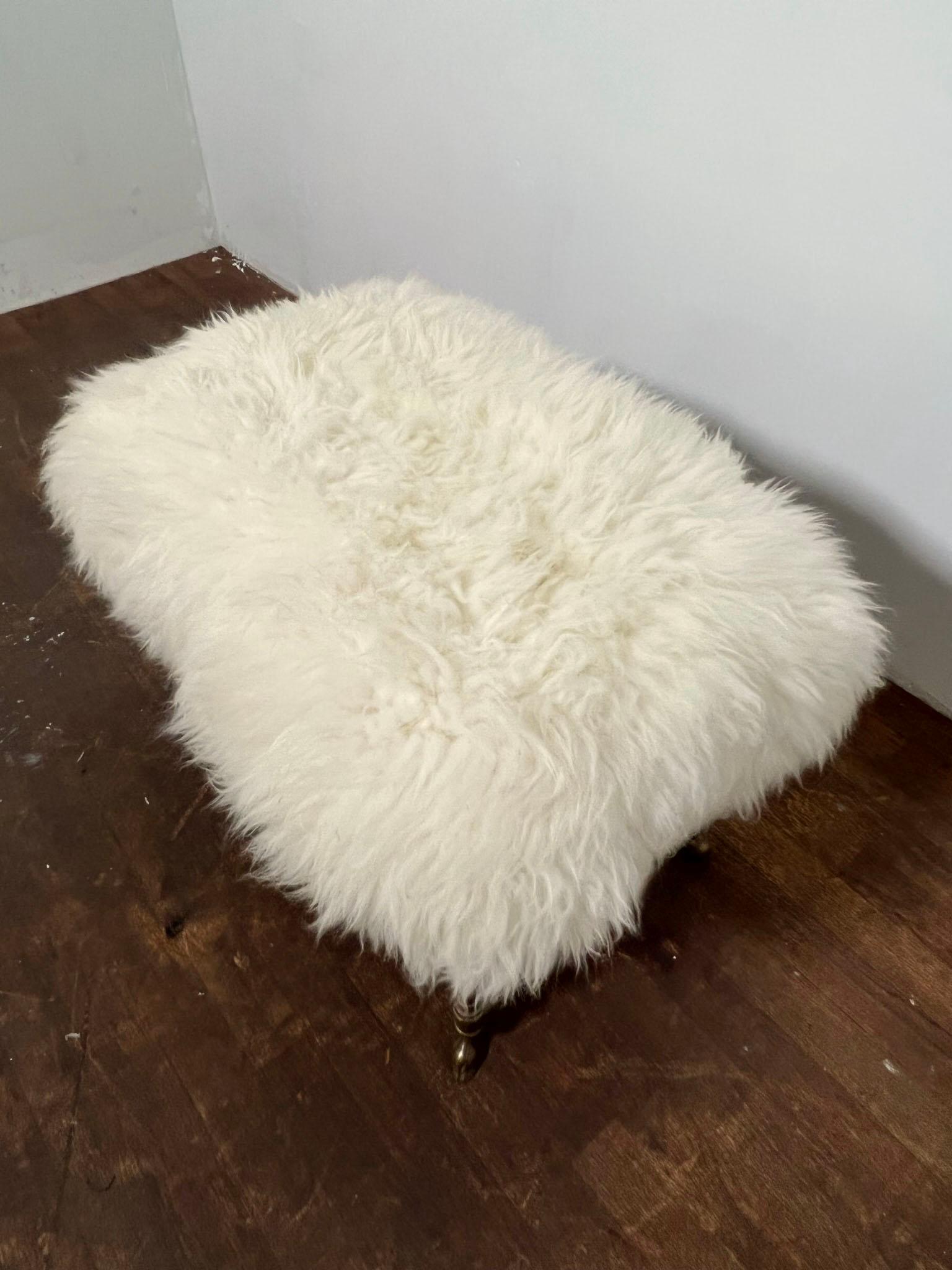 Weiman/Warren Lloyd Brass Bench Ca. 1970s Upholstered in Mongolian Lamb 1
