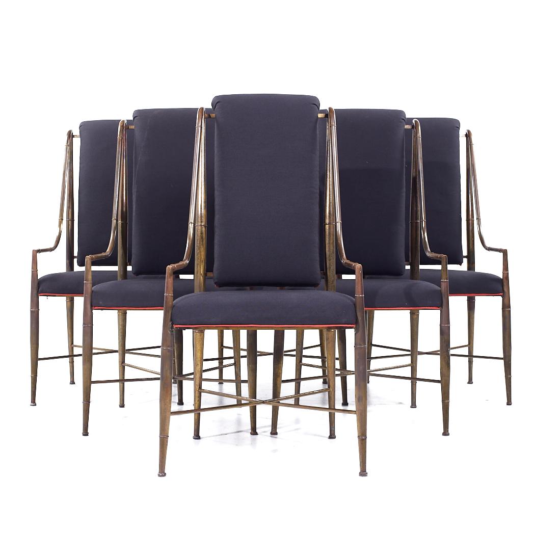 Weiman Warren Lloyd for Mastercraft Imperial Brass Dining Chairs - Set of 6

Each chair measures: 22.75 wide x 23 deep x 43.75 inches high, with a seat height of 19.5 and arm height/chair clearance of 23.5 inches

All pieces of furniture can be had