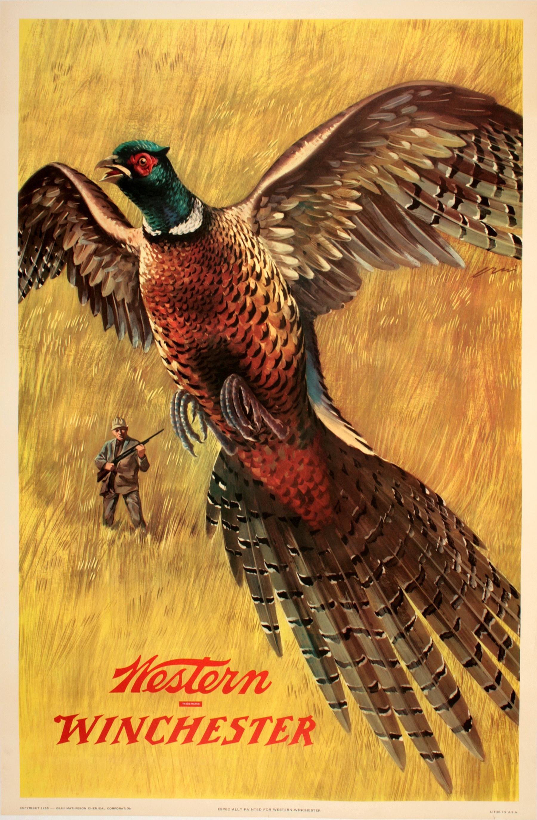 Póster original Vintage Winchester Pheasant 1955 de Wilmer Pursell - Print de Weimer Pursell