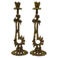 Weinberg Brass Brutalist Pair of Candleholders