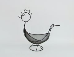 Weinberg style abstract chicken form black wrought wirework basket