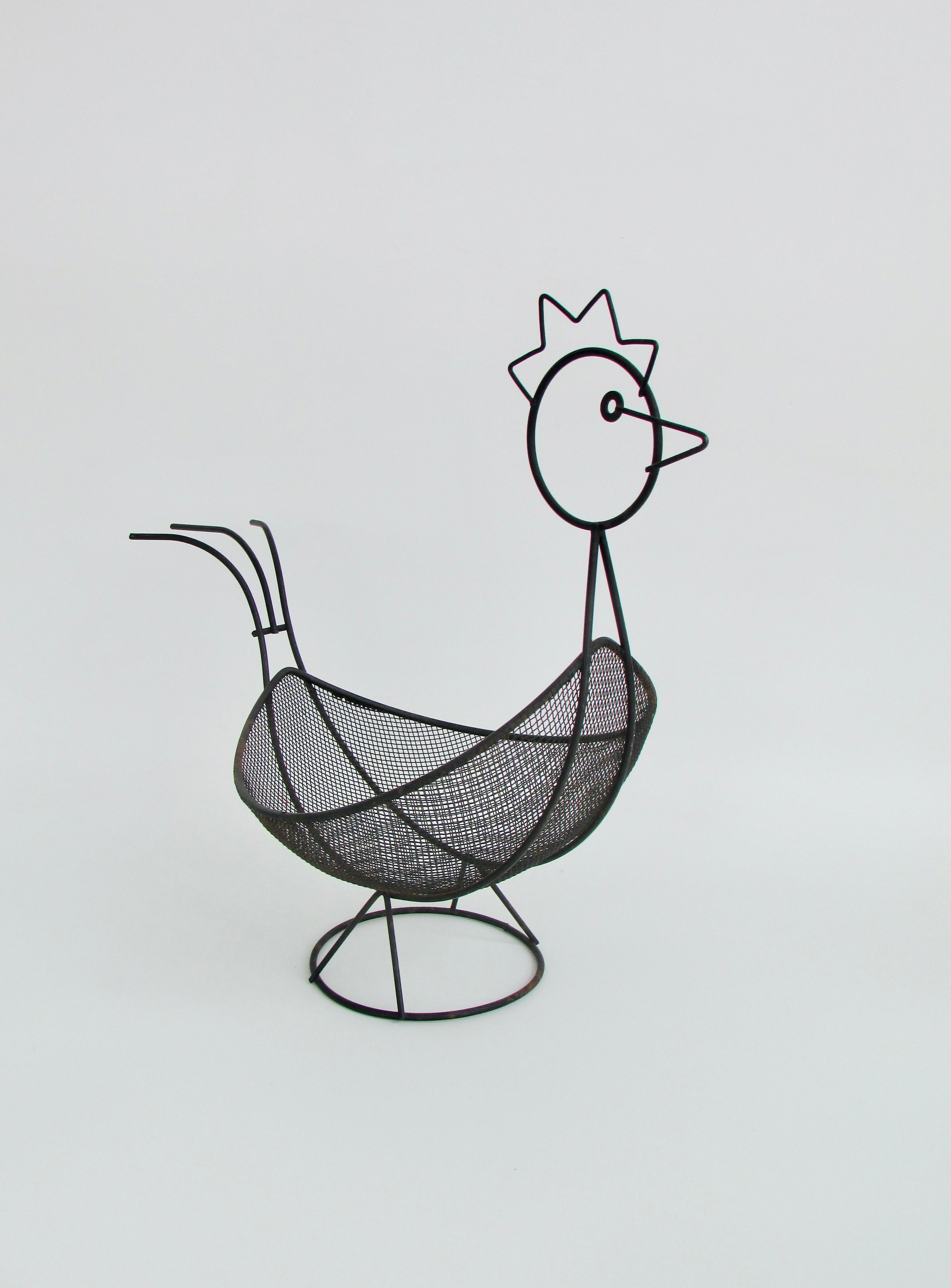 American Weinberg style abstract chicken form black wrought wirework basket For Sale