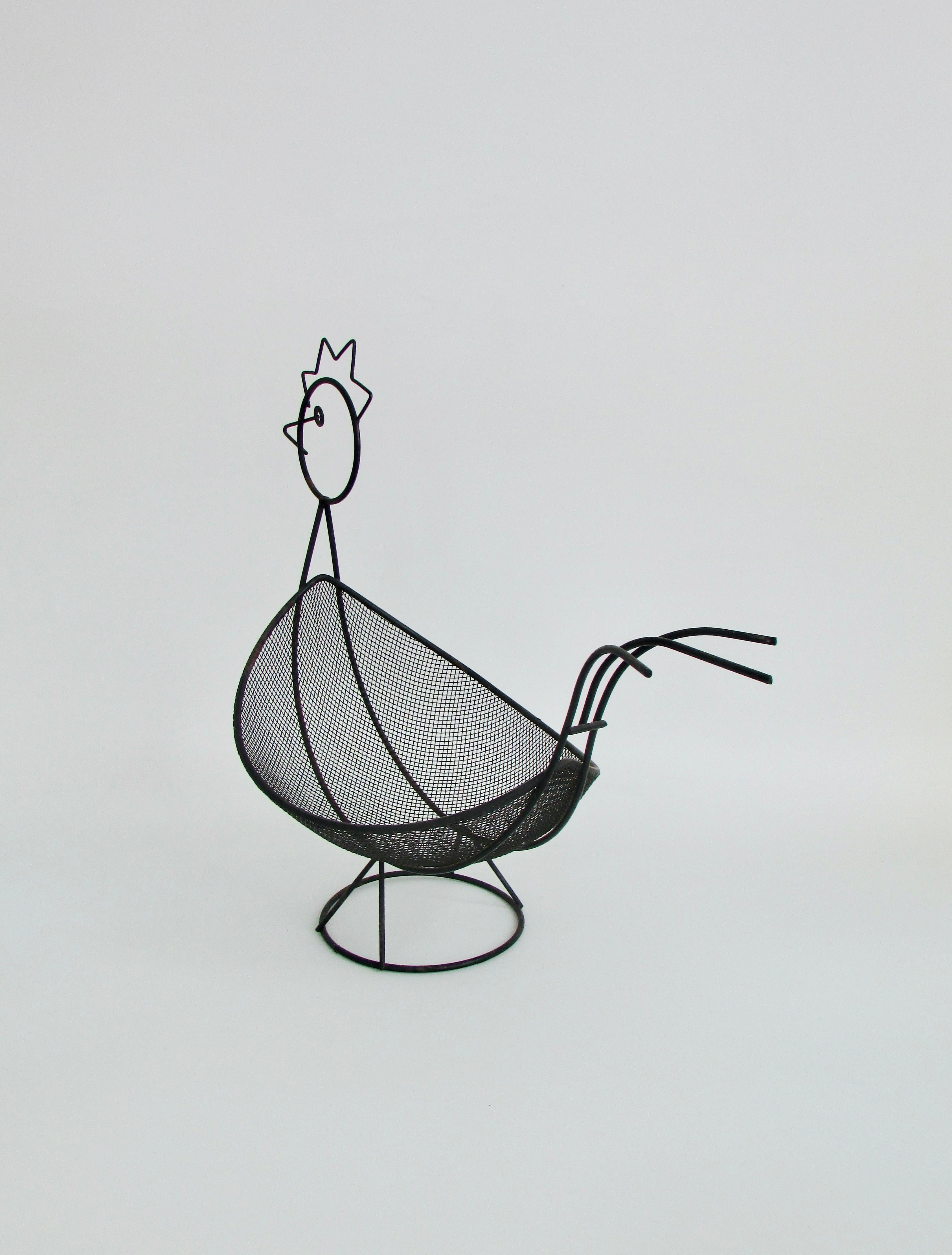 Weinberg style abstract chicken form black wrought wirework basket In Good Condition For Sale In Ferndale, MI