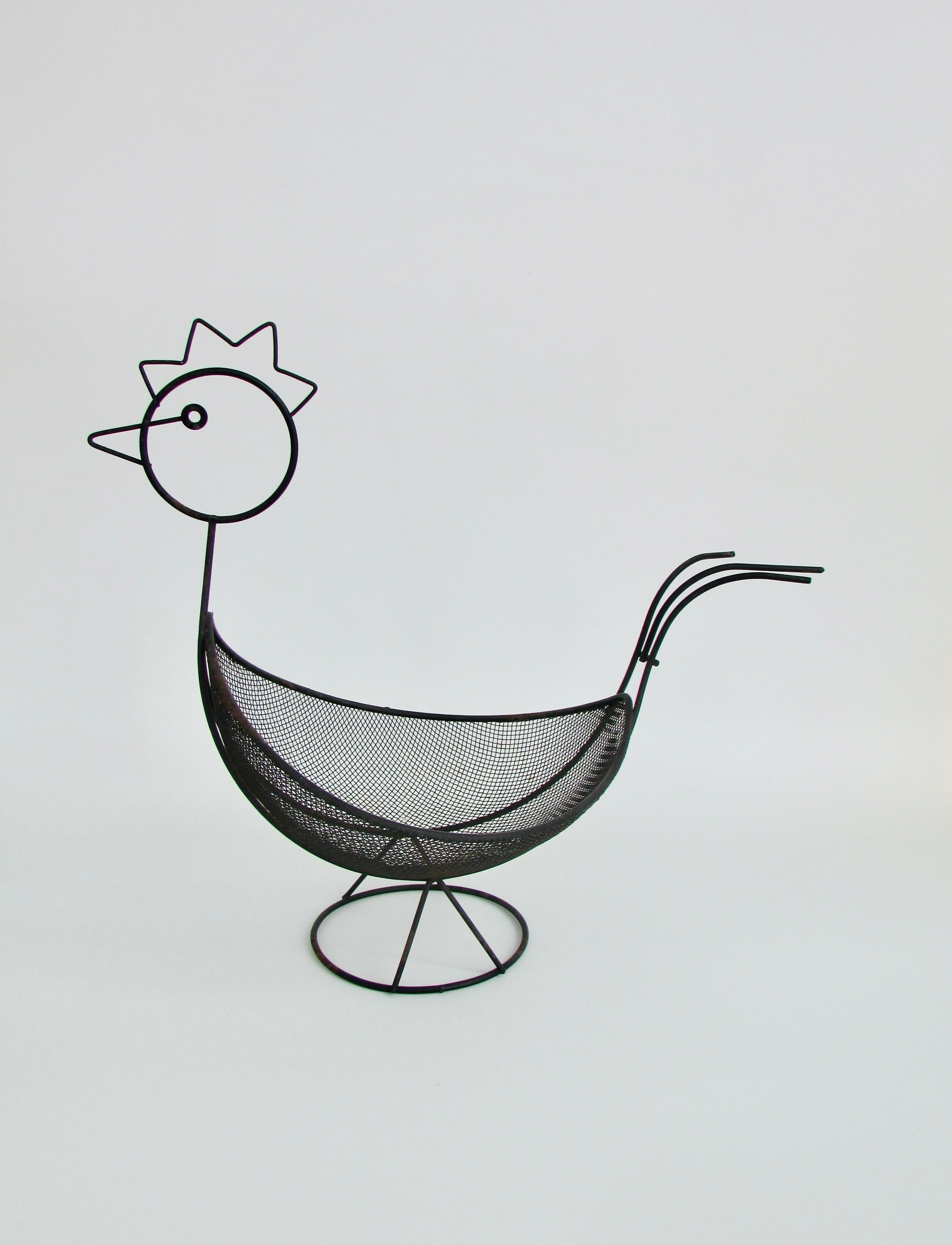 20th Century Weinberg style abstract chicken form black wrought wirework basket For Sale