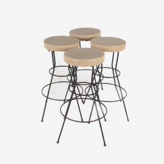 Weinberg Style Mid Century Brown Vinyl and Iron Stools, Set of 4