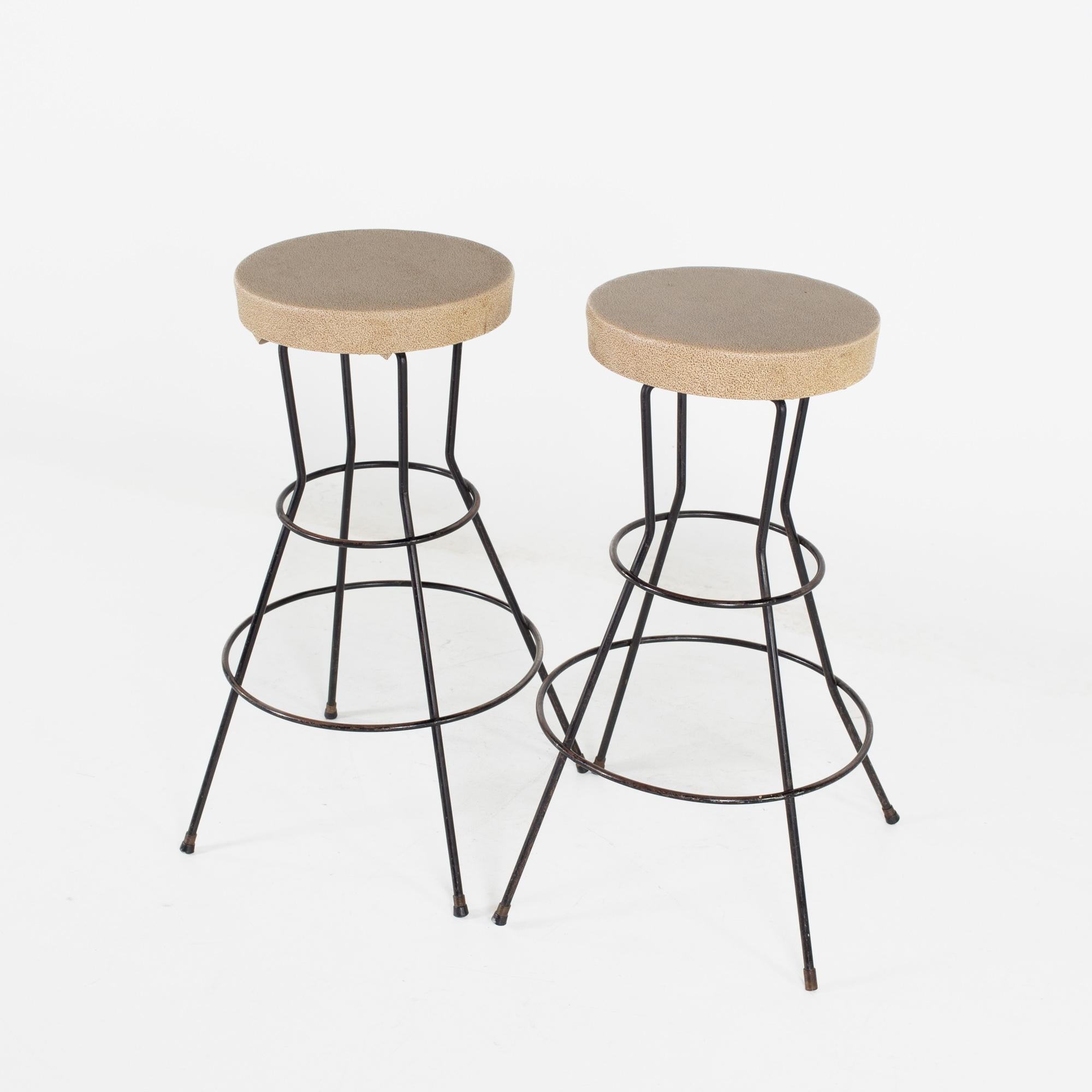 Mid-Century Modern Weinberg Style Mid Century Brown Vinyl and Iron Stools, Set of 4 For Sale