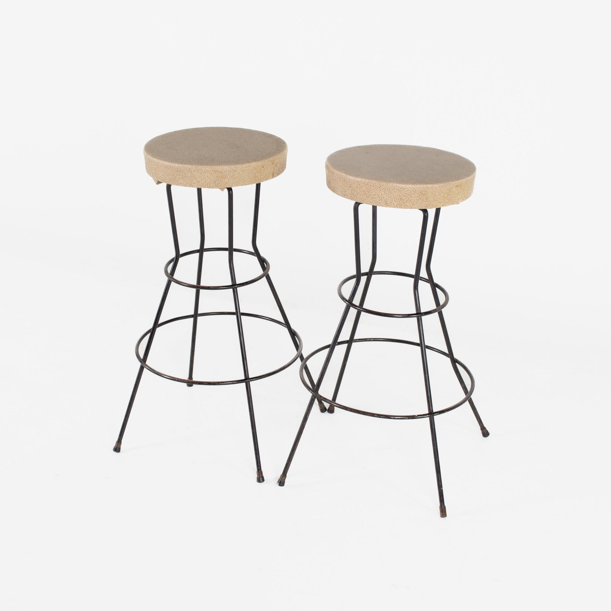 American Weinberg Style Mid Century Brown Vinyl and Iron Stools, Set of 4 For Sale