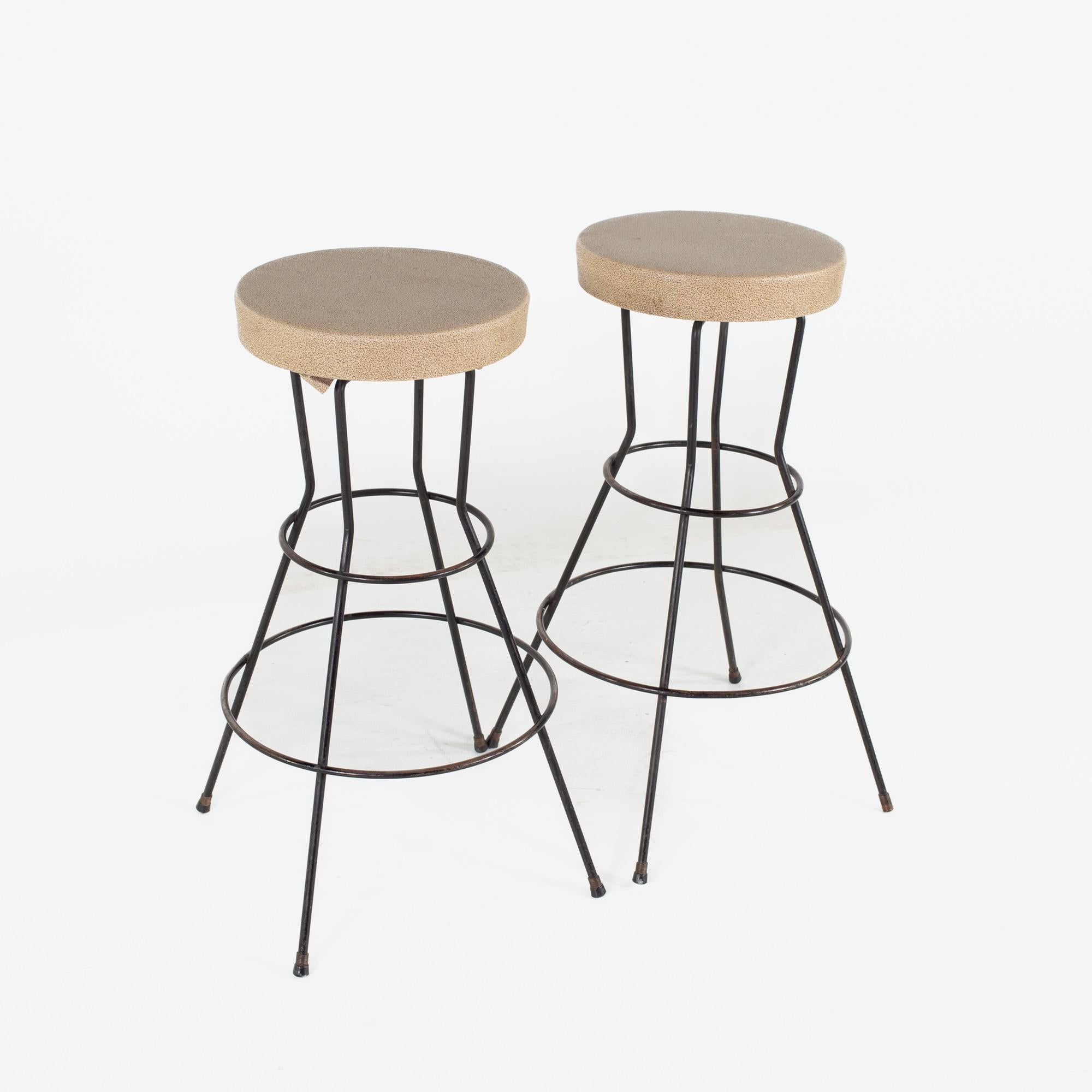 Weinberg Style Mid Century Brown Vinyl and Iron Stools, Set of 4 In Good Condition For Sale In Countryside, IL