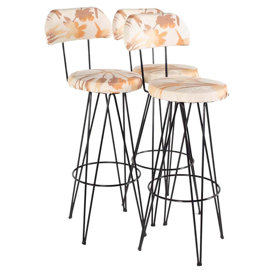 Six Wrought Iron Bar Stools After Frederick Weinberg at 1stDibs
