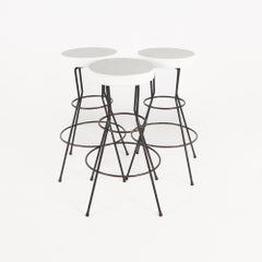 Weinberg Style Mid Century White Vinyl and Iron Stools, Set of 3