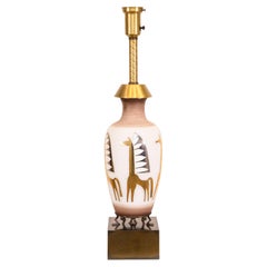 Vintage Weinberg Style Mid Centuy Modern Giraffe Design Glass Lamp with Brass Inlay