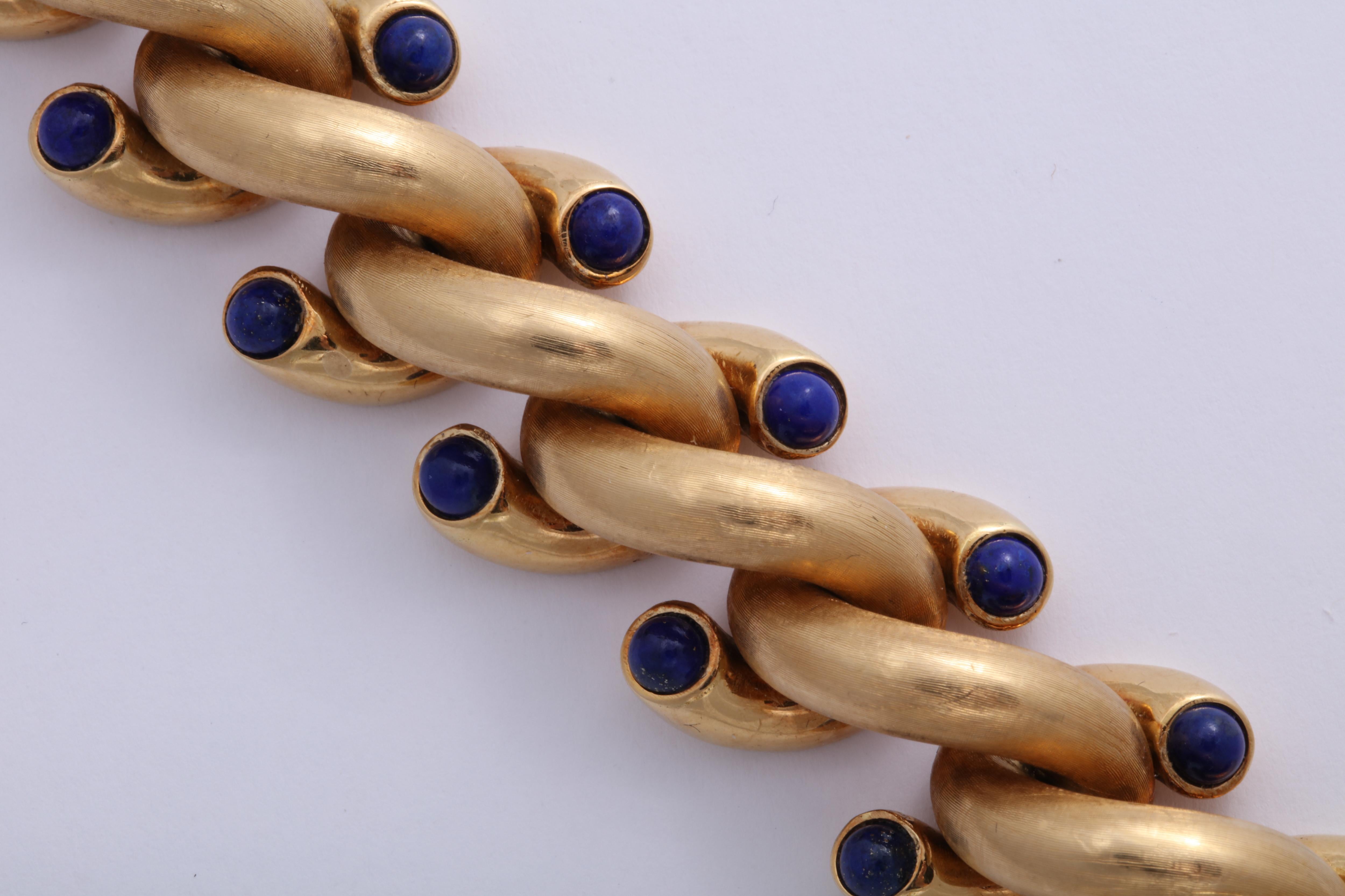 Contemporary Weingrill Cable Bracelet with Lapis Lazuli Cabochon Terminals