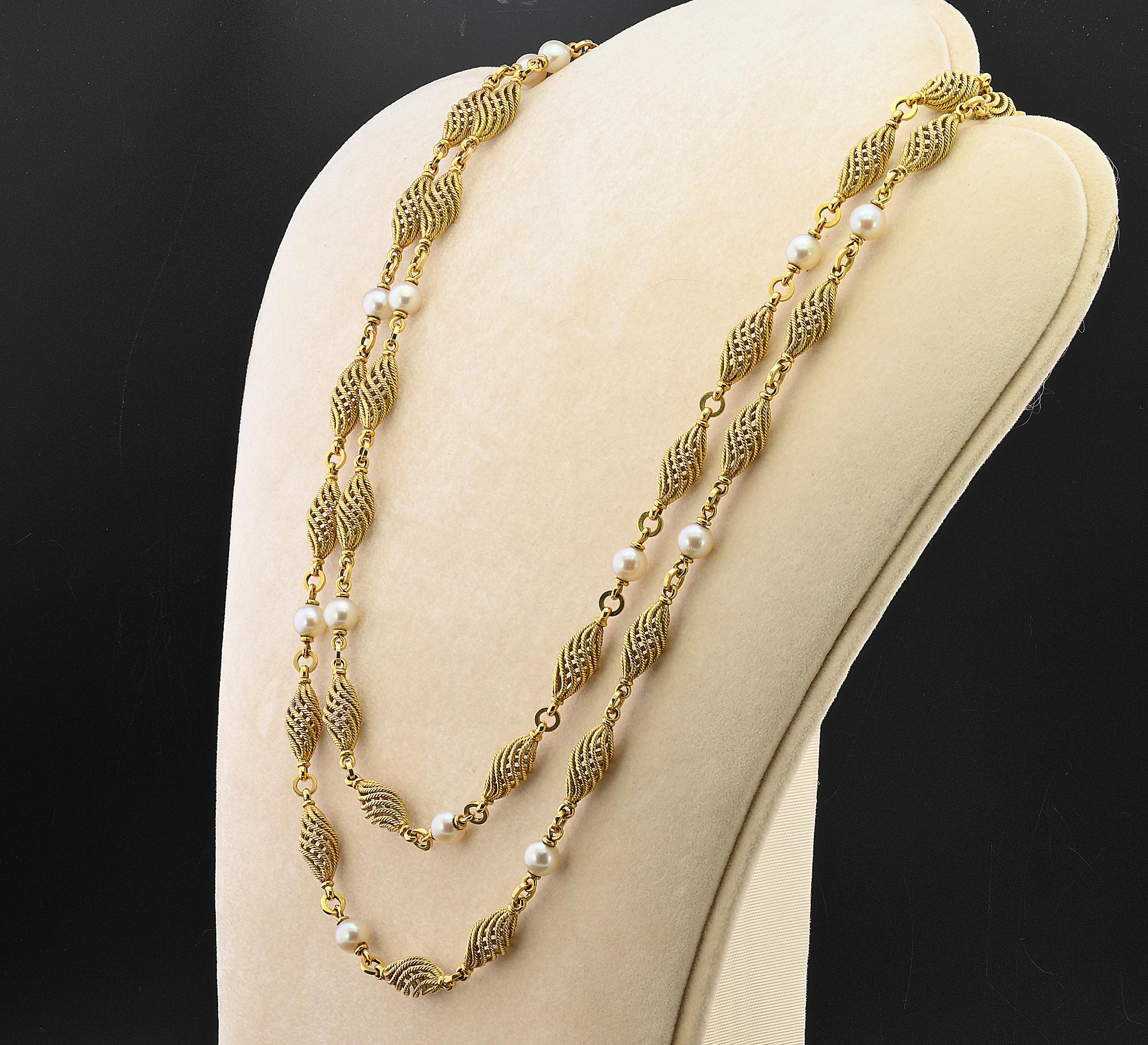 Weingrill Perle  Cord Spiral Lange Kette Halskette 18 KT im Angebot 2