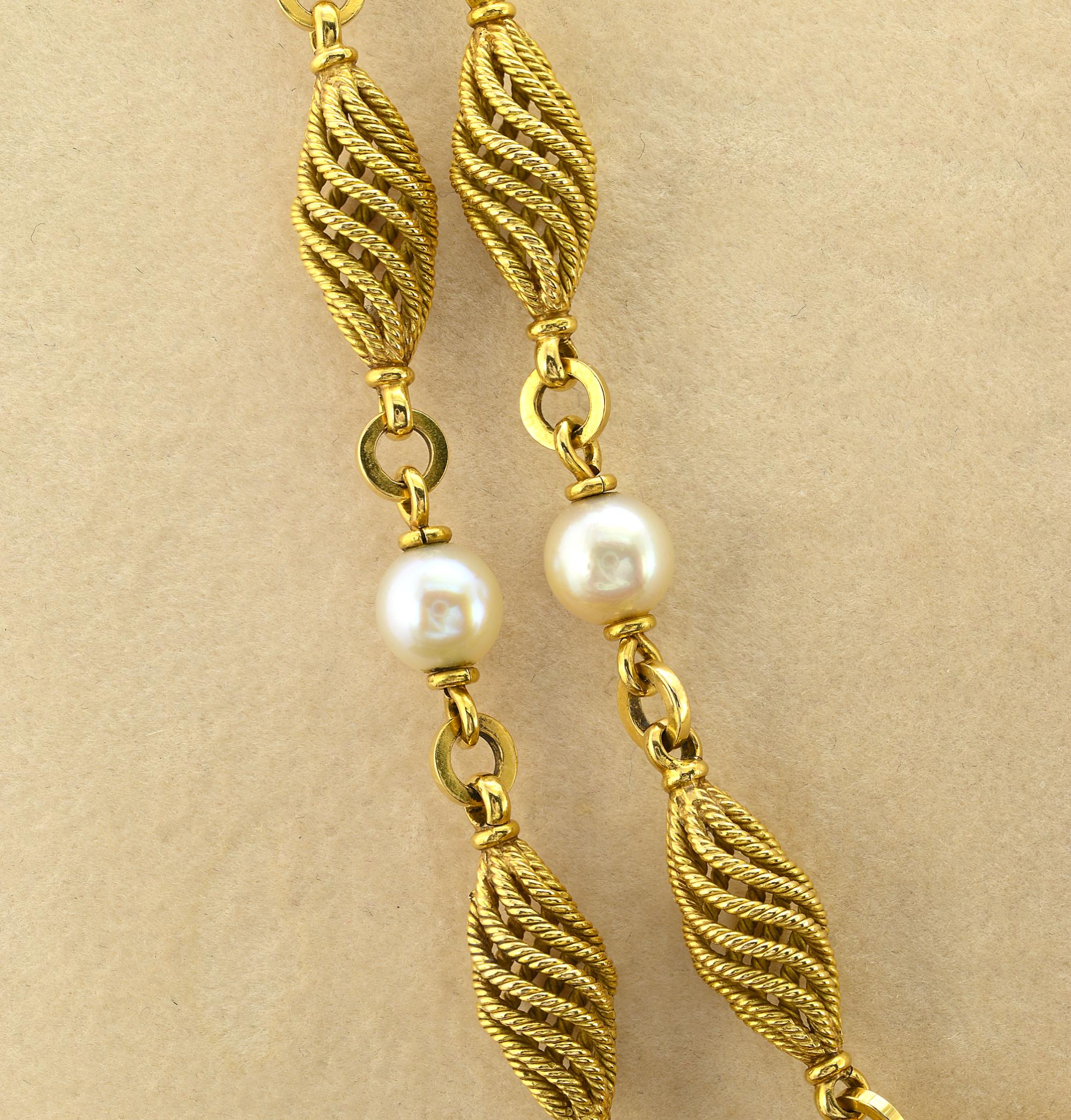 Weingrill Perle  Cord Spiral Lange Kette Halskette 18 KT im Angebot 3