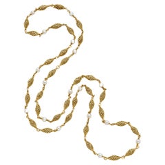 Weingrill Pearl  Cord Spiral Long Chain Necklace 18 KT