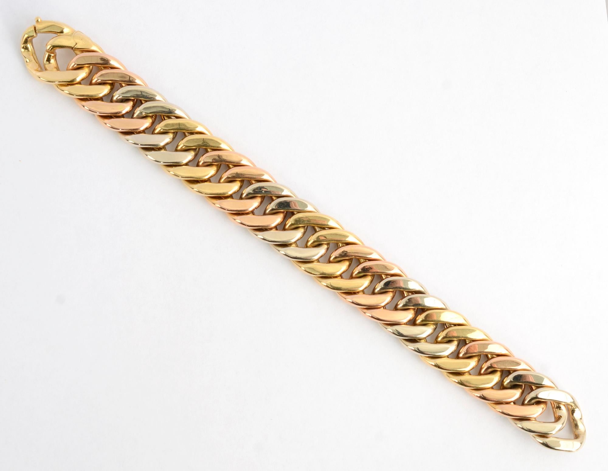 Modern Weingrill Tricolor Gold Curbchain Links Bracelet For Sale