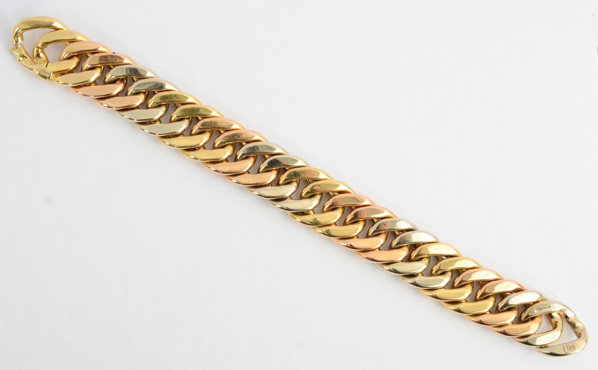 Women's or Men's Weingrill Tricolor Gold Curbchain Links Bracelet For Sale
