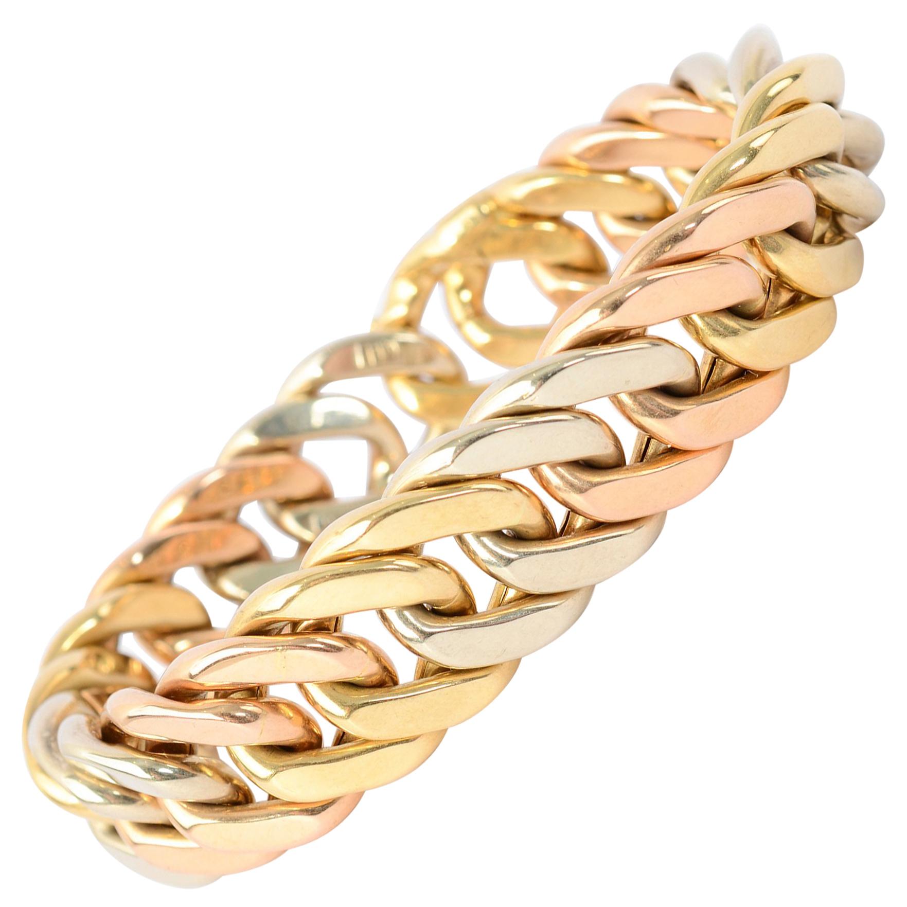 Weingrill Tricolor Gold Curbchain Links Bracelet For Sale