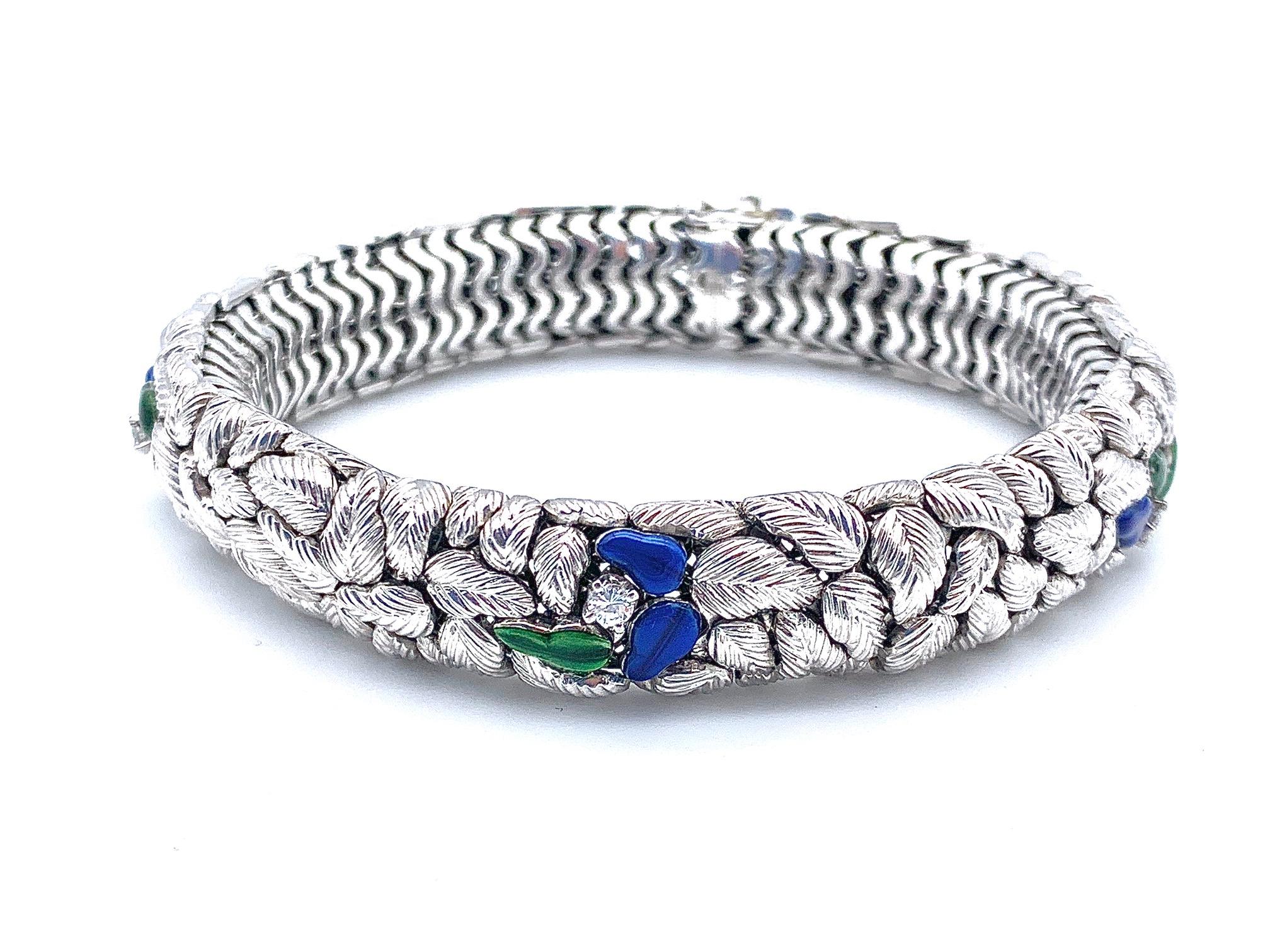 Women's Weingrill Verona Vintage Bracelet Leaves Spring Diamond Blue Green Enamel Gold
