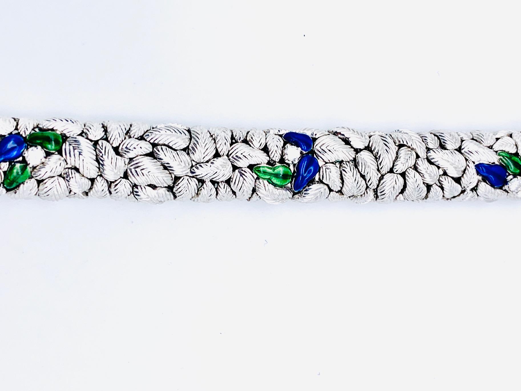 Weingrill Verona Vintage Bracelet Leaves Spring Diamond Blue Green Enamel Gold 3