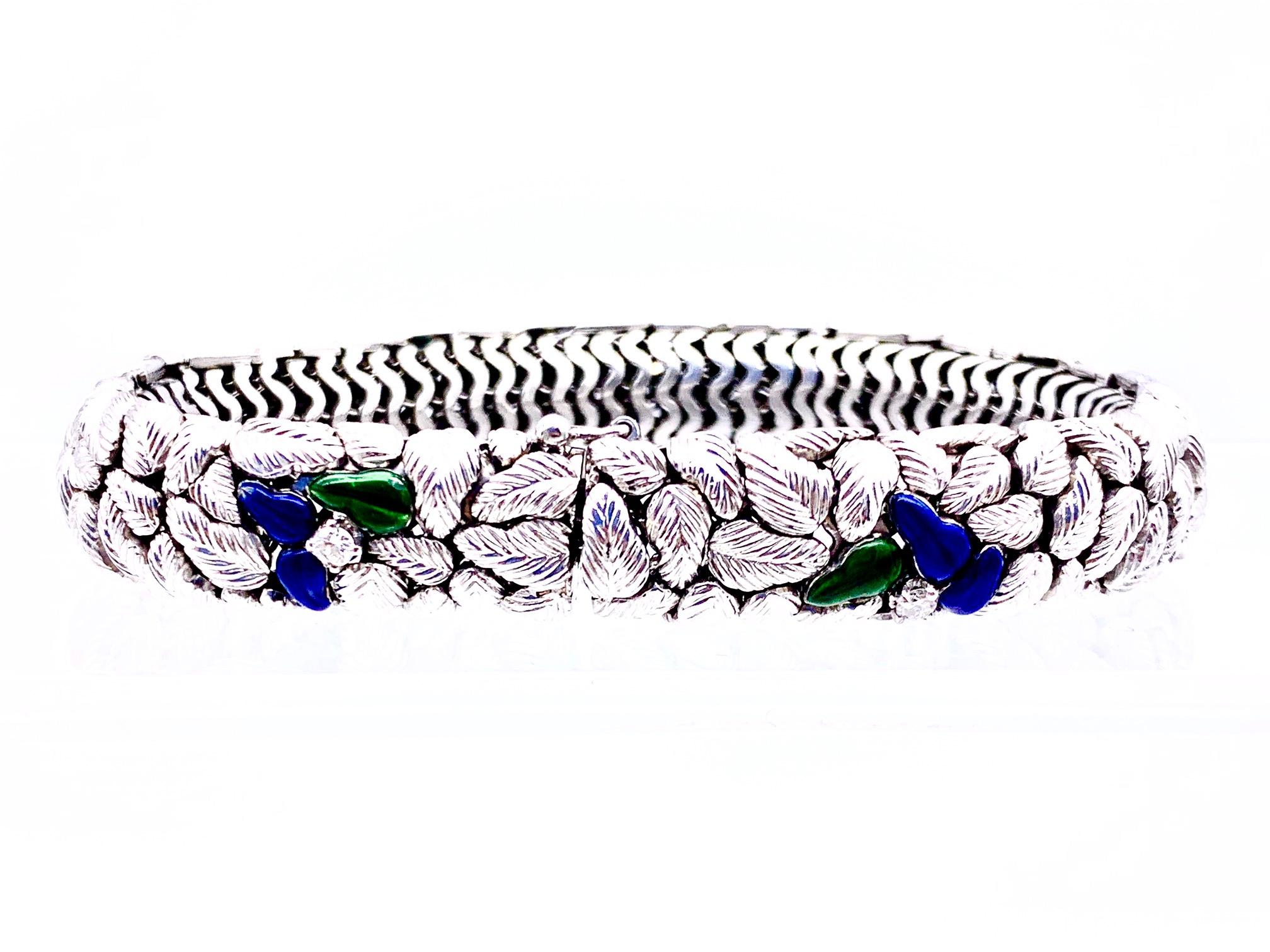 Weingrill Verona Vintage Bracelet Leaves Spring Diamond Blue Green Enamel Gold 4