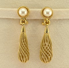 Weingrill Vintage Spiral-Torpedo-Perlen-Ohrringe aus Kordel 18 KT