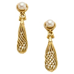 Weingrill Vintage Cord Spiral Torpedo pearl earrings 18 KT