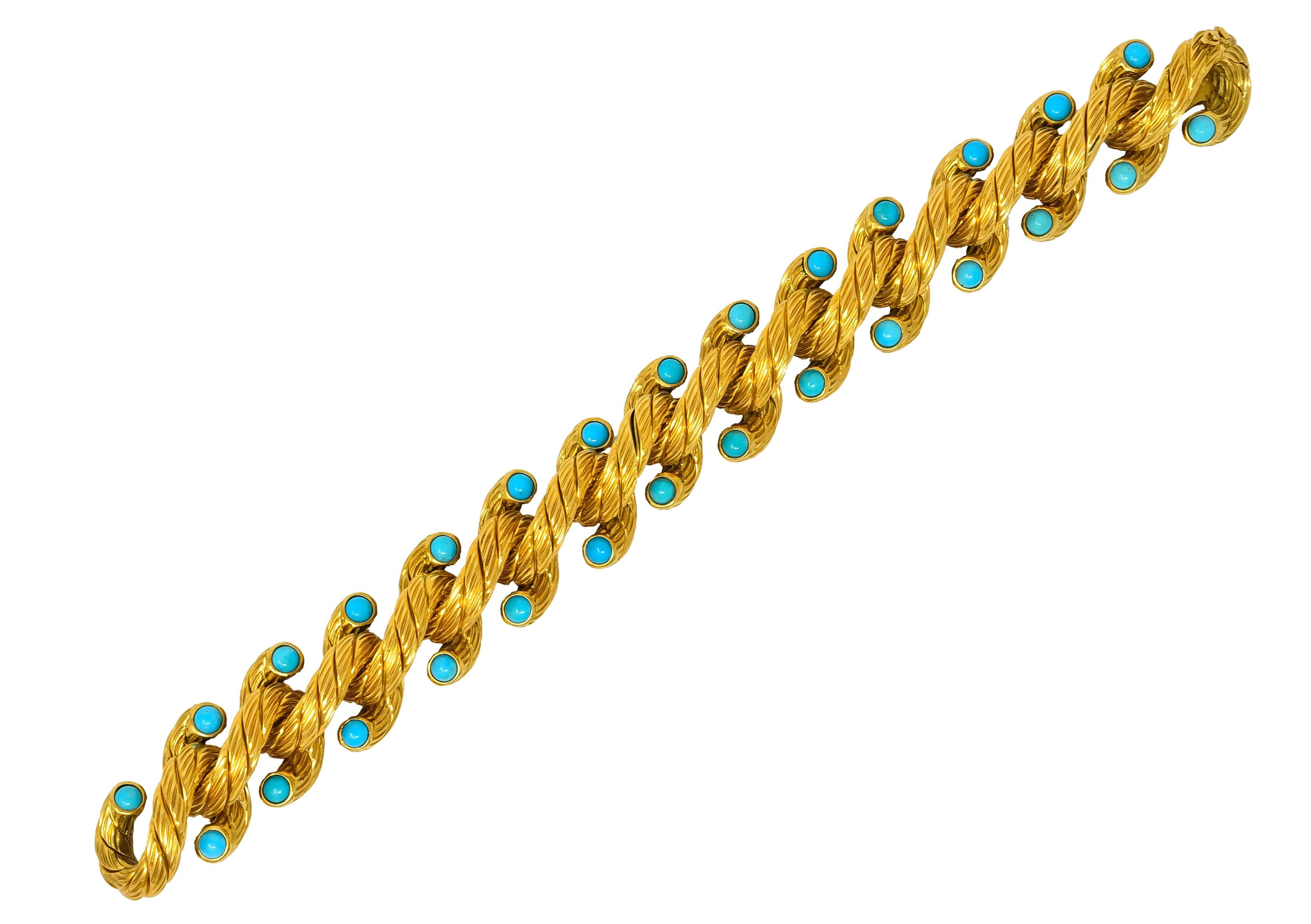 Weingrill Vintage Turquoise 18 Karat Gold Italian Link Bracelet, circa 1970s 5