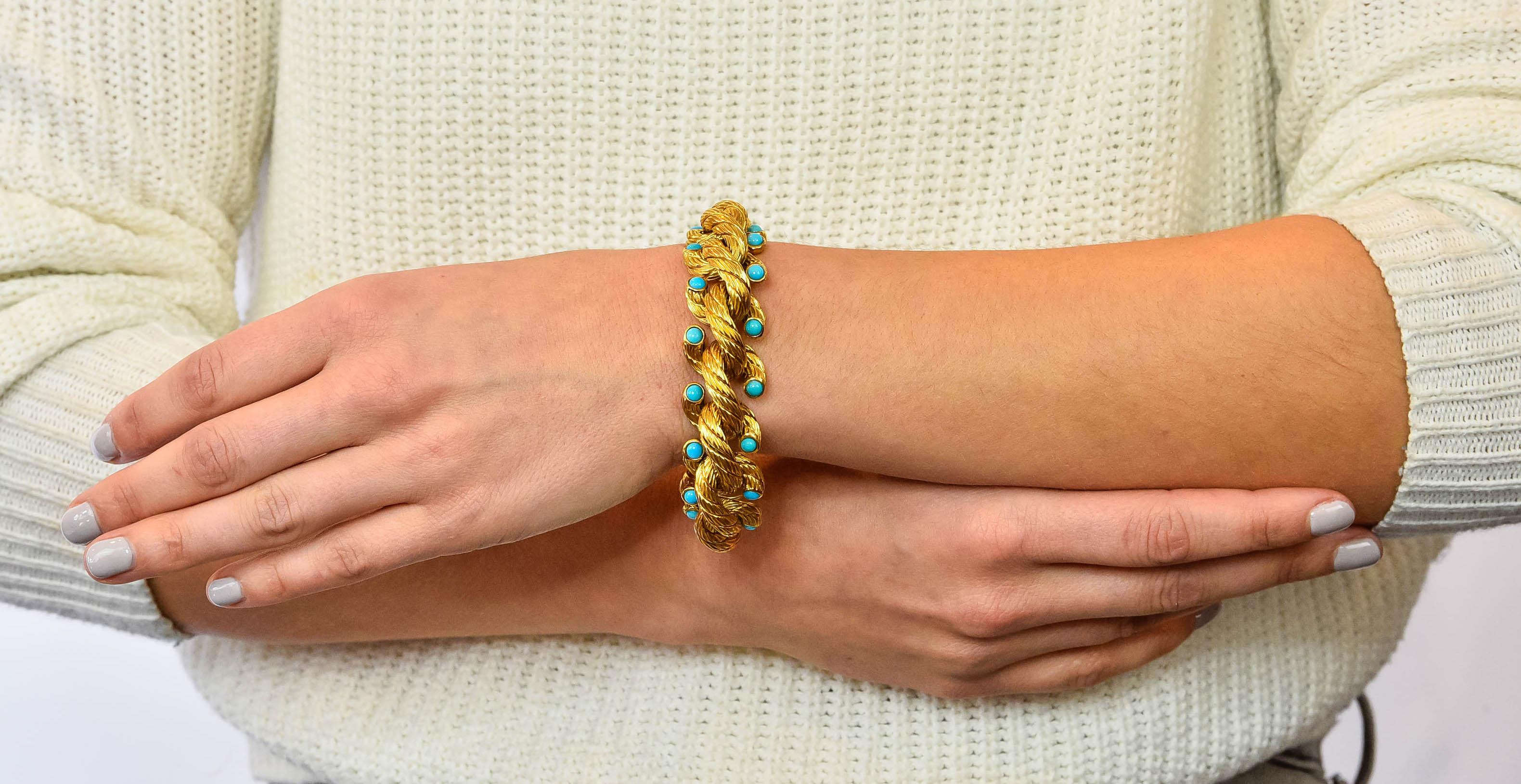 Weingrill Vintage Turquoise 18 Karat Gold Italian Link Bracelet, circa 1970s 6