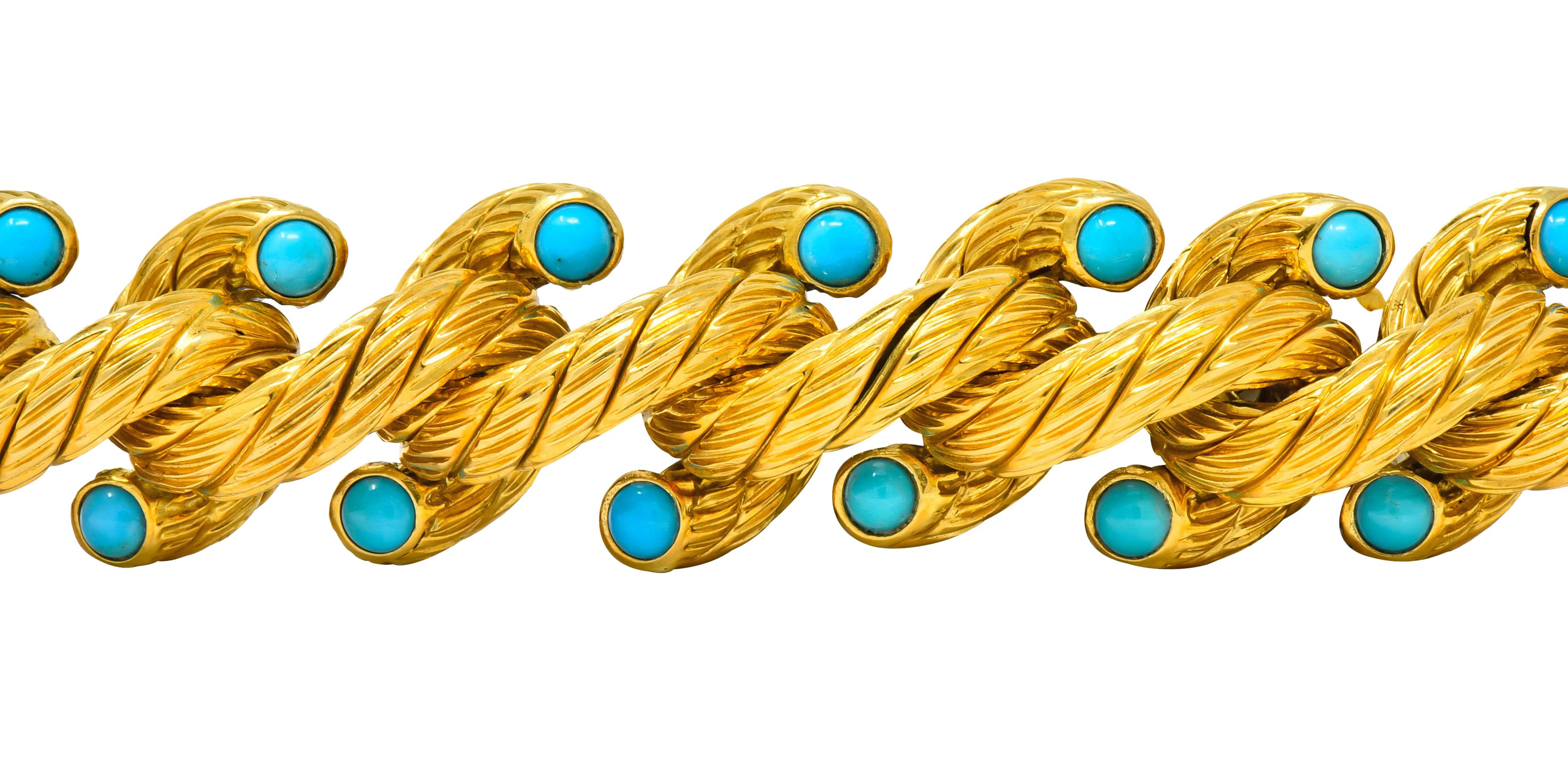 Women's or Men's Weingrill Vintage Turquoise 18 Karat Gold Italian Link Bracelet, circa 1970s