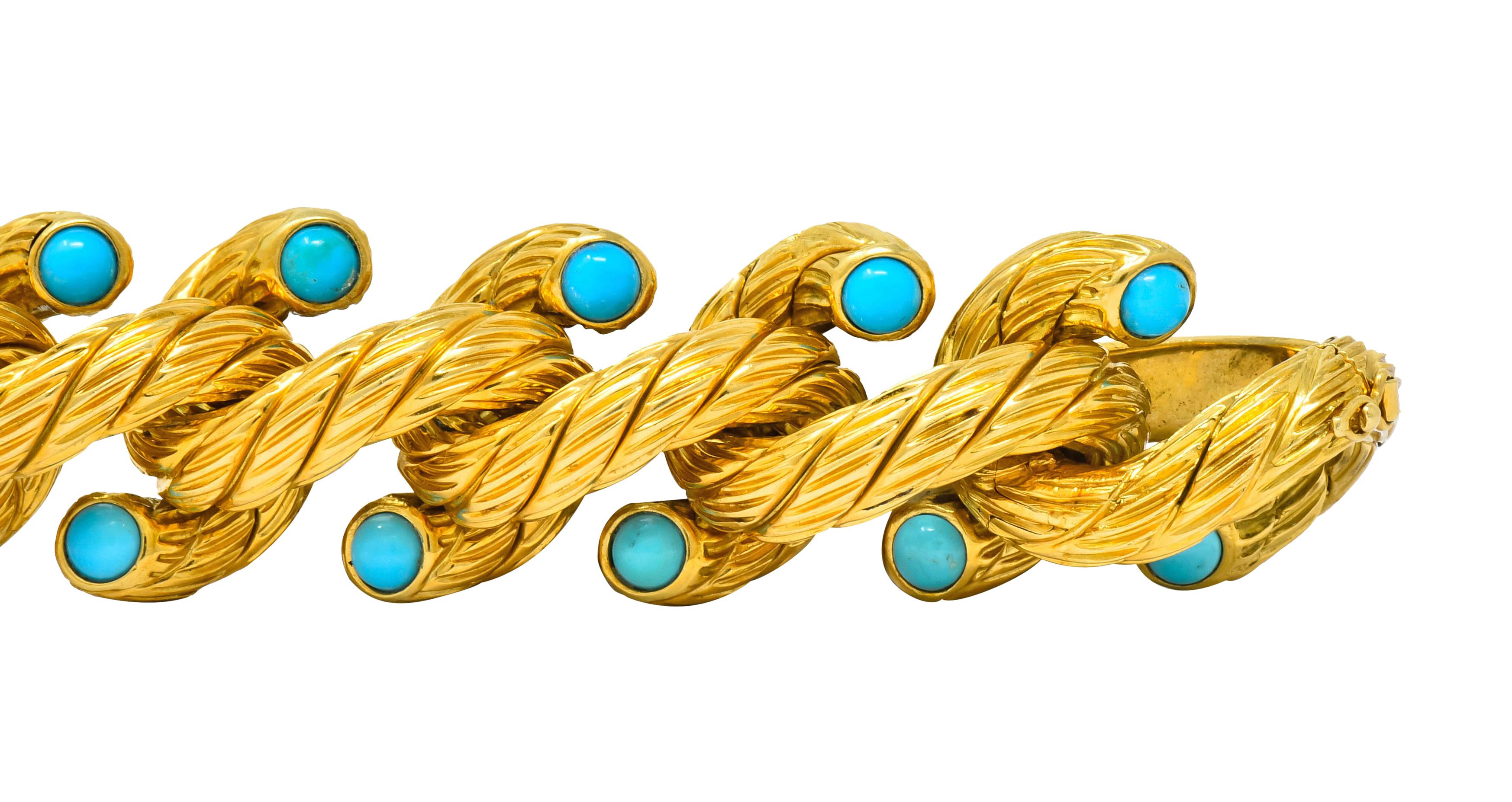 Weingrill Vintage Turquoise 18 Karat Gold Italian Link Bracelet, circa 1970s 1