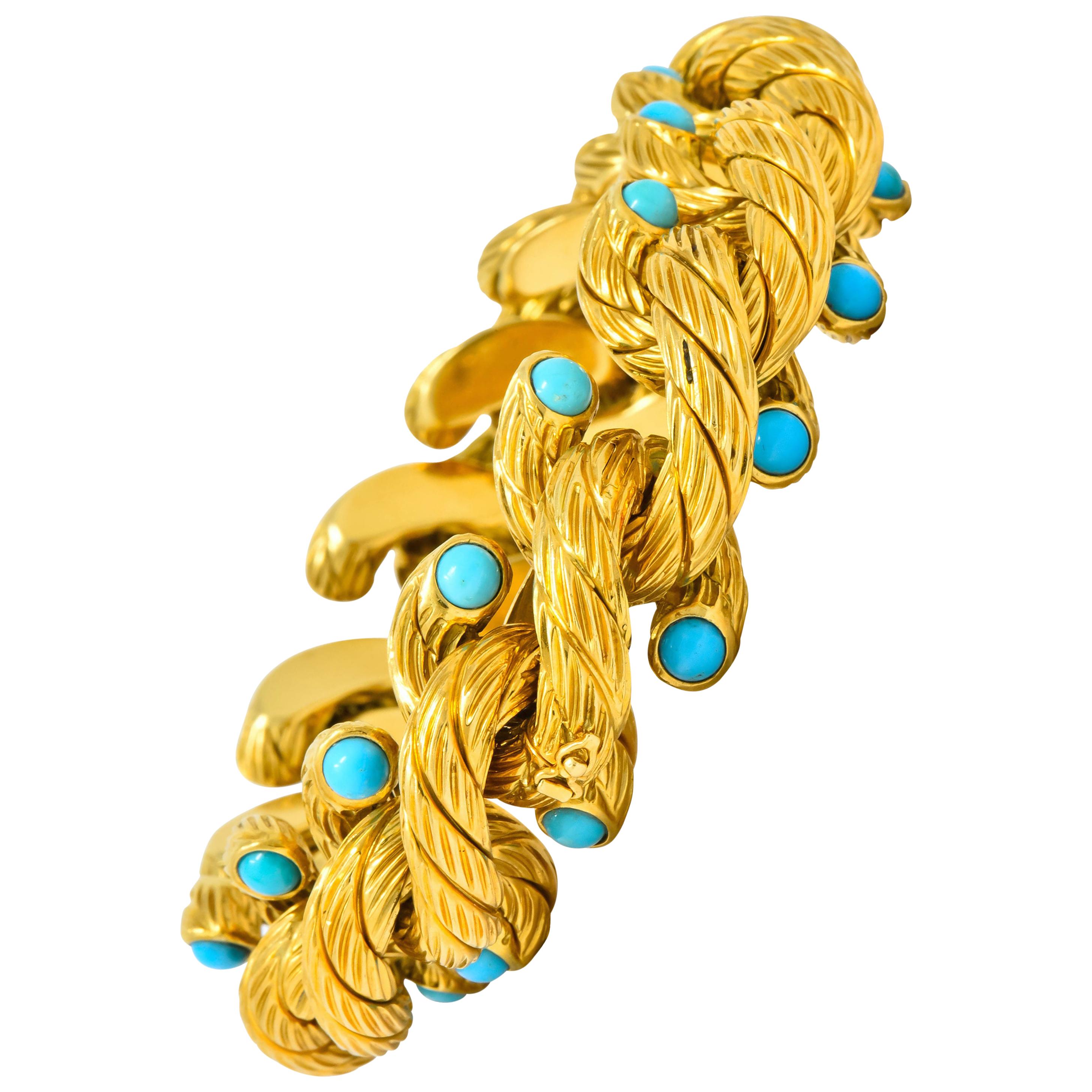 Weingrill Vintage Turquoise 18 Karat Gold Italian Link Bracelet, circa 1970s